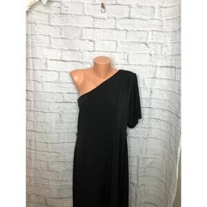 Michael Michael Kors Black One Shoulder Dress with Gold Chain Detail Size L